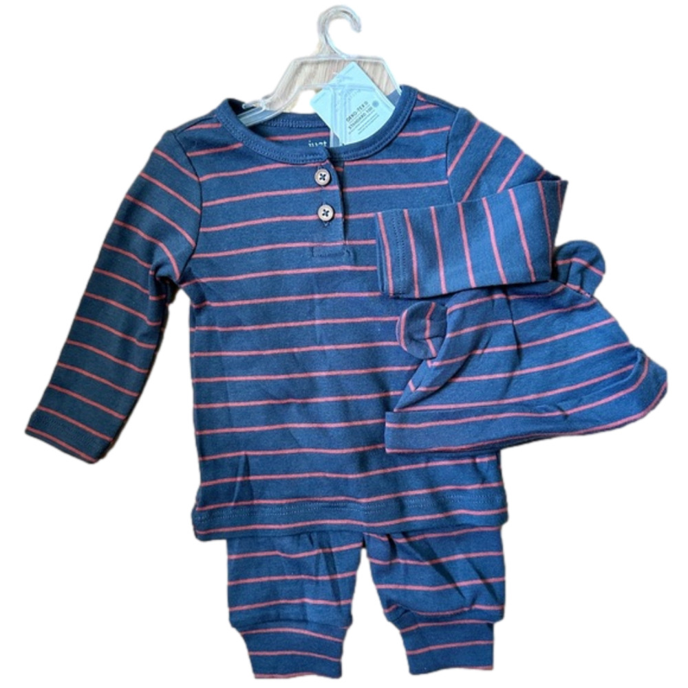 Carter's Outfit Boy's 6 months‎ Navy Blue Red Striped with Hat 3 piece Set New